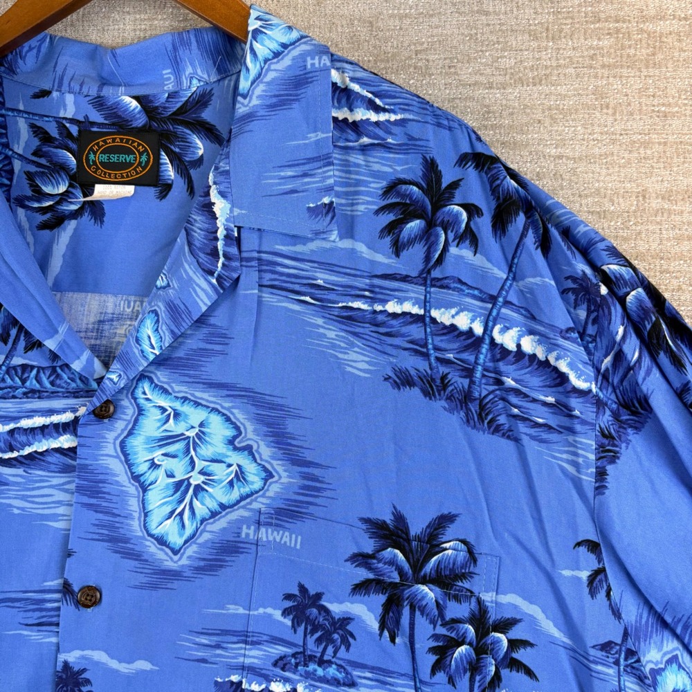 Hawaiian Reserve Collection Mens 3XL Blue Island Map Print Rayon Aloha Shirt NEW